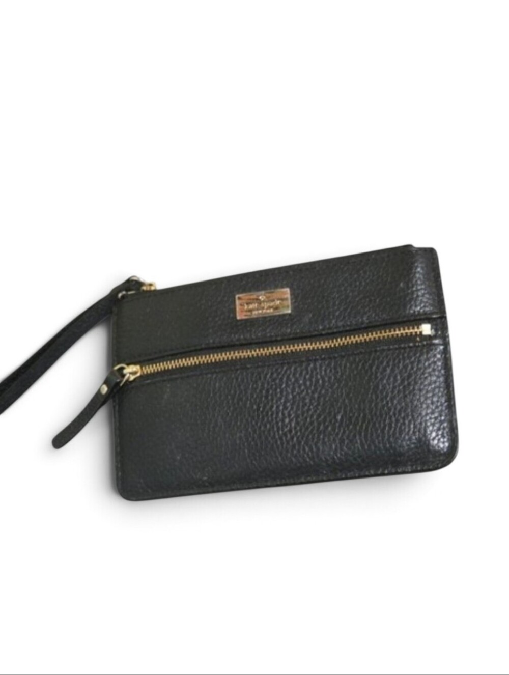 Kate Spade New York Black Pebbled Leather Wristlet Clutch Zip Pouch